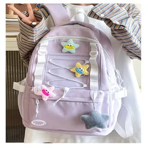 Zaino coreano multi-tasche con coulisse e ciondoli a stella carini per la scuola