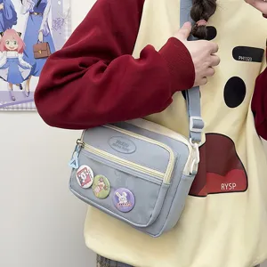 Nylon ita τσάντα ώμου για γυναίκες, χαριτωμένη μαθητική τσάντα με διαφανή θήκη και καρφίτσες.