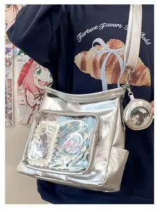 Silver metallic clear window ita bag large tote shoulder bag for ACG fans students