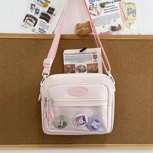Γλυκό ροζ τσαντάκι ita για γυναίκες, χαριτωμένη νάιλον χιαστί τσάντα με διαφανή μπροστινή τσέπη.