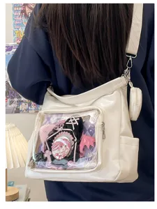 Large capacity transparent shoulder bag kawaii ita bag casual tote student crossbody bag.
