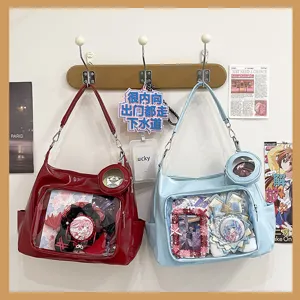 Large capacity transparent shoulder bag ita bag tote bag for anime fans pink blue