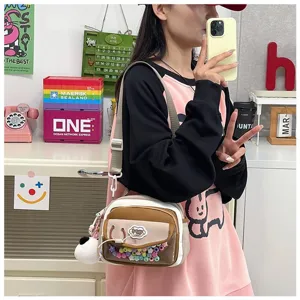 Ιαπωνική χαριτωμένη τσάντα χιαστί colorblock ita-bag για γυναίκες, διαφανής μπροστινή τσέπη.