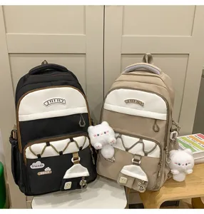 Mochila escolar de gran capacidad para estudiantes con lindo colgante de gato de peluche.