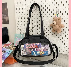 Black nylon clear window ita bag for pins and badges versatile crossbody shoulder bag