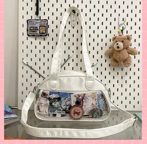 White PU leather clear window ita bag shoulder crossbody bag for anime merchandise display