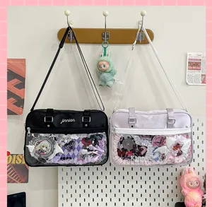 Japanese JK uniform ita bag, transparent PVC pocket shoulder crossbody bag for anime fans design.