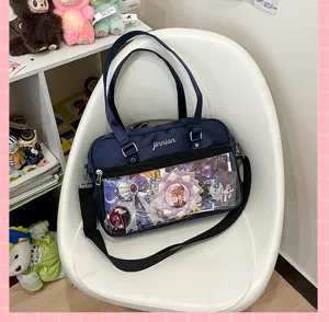 Dark Blue JK Uniform Ita Bag Transparent Pocket Shoulder Crossbody Bag Anime Badge Display