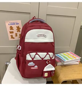 Mochila escolar de gran capacidad para chicas, elegante bolso de estudiante rojo y blanco.