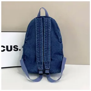 Detailed view of a retro Japanese style denim backpack showcasing its back design.