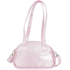 Pink satin ita bag with clear window cute ballet style shoulder crossbody bag for women