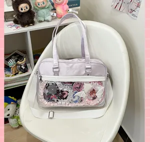 Japanese JK uniform ita bag, light purple PU shoulder bag with clear display window.
