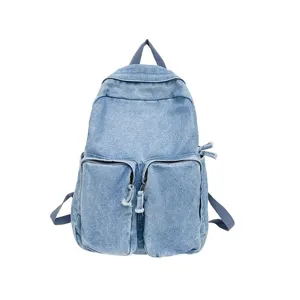Casual vintage denim backpack for men students daily school bookbag simple stylish blue bag