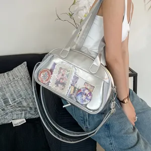 Silver metallic transparent ita bag shoulder crossbody bag for women anime fashion handbag.