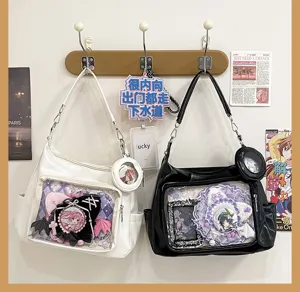 Large capacity transparent single shoulder bag casual tote anime student messenger bag