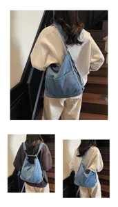 Sac à dos bandoulière convertible en denim décontracté grande capacité multi-usage
