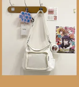 White large capacity transparent shoulder bag ita bag casual student tote bag.