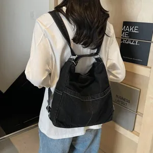 Sac a dos noir en denim pour femme grand capacite sac bandouliere style coreen sac fourre-tout
