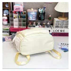 Zaino stile coreano multi-tasche coulisse casual versatile beige borsa scolastica da viaggio