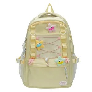 Zaino casual multitasche con coulisse e ciondoli a stella in peluche per la scuola.