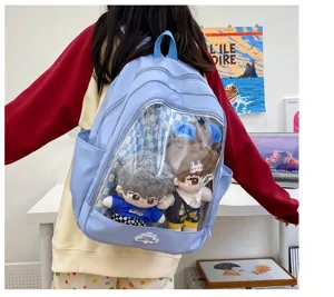 Zaino ita trasparente per bambole di cotone, grande zaino da studente per l'uso quotidiano.