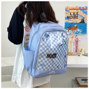 Zaino ita trasparente azzurro grande capacità borsa da scuola per studenti con fantasia.