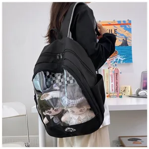 Zaino nero con finestra trasparente grande capacità itabag borsa scuola per bambole