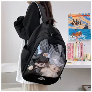 Grande zaino trasparente ita per bambole borsa scolastica nera a doppia spalla capiente