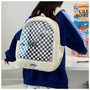 Zaino ita trasparente borsa scolastica da studente con inserto scozzese bianco e nero grande