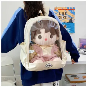 Zaino trasparente per bambole e spillette borsa scolastica carina beige grande capacità