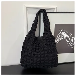 Black crinkled cloud shoulder bag minimalist vest bag stylish casual handbag for women