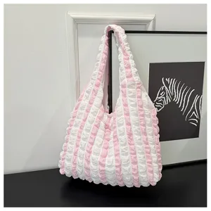 Pink white bubble pleated shoulder bag cloud hobo bag for women stylish casual handbag