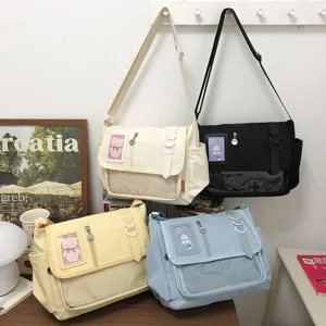Japanese Style Sweet Nylon Messenger Ita Bag With Clear Transparent Window Preppy School Crossbody Shoulder Bag For Badges Display