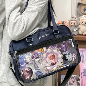 Japanese JK Uniform Ita Bag Pearl Luster Transparent PVC Crossbody Shoulder Bag For Anime Peripheral Pins Display Women Fashion School Bag