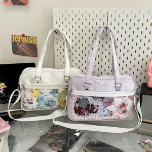 Japanese JK uniform ita bag clear window shoulder crossbody bag with cute pins and plushies