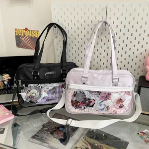 Japanese JK Uniform Ita Bag Pearl PU Leather Shoulder Crossbody Bag with Clear Window