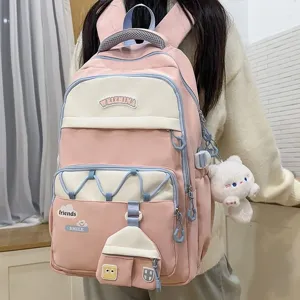 Mochila escolar rosa bonita gran capacidad bolsa de libros para estudiantes uso diario