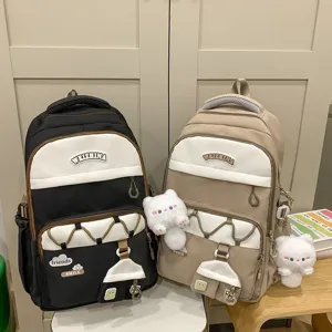 Gran mochila escolar para niñas, bonita mochila de estudiante con colgante de gato de peluche.