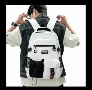 Detail view of the Japanese style trendy campus backpack for students and outdoor travel.