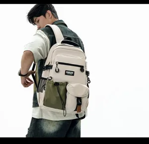 Japanese style large capacity trendy backpack with multiple pockets and stylish color design.