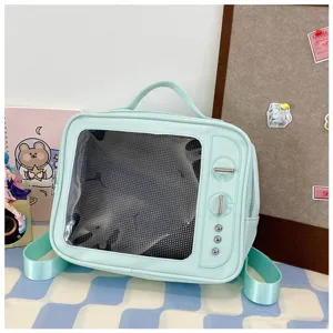 Clear window TV shape ITA bag, cute mint green backpack for anime badges and pins, stylish.