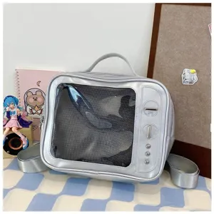 Silver transparent ita bag for pins and plushies, cute JK backpack and crossbody bag.