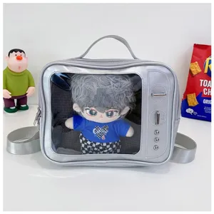 Transparent window 20cm doll ita bag, versatile silver shoulder backpack for comic exhibition.