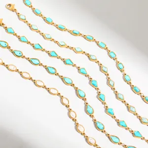 Stainless steel gold turquoise crystal gemstone chain bracelet elegant fashion jewelry
