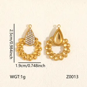 Colgante de acero inoxidable dorado DIY con pedrería y diseño de anillo trenzado, 1g.