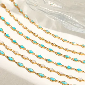 Elegant 304 Stainless Steel Geometric Rhinestone Chain Bracelet Gold Plated Luxury Blue White Waterdrop Rectangle Square Crystal Inlaid Chain Adjustable Bracelet For Women Trendy Jewelry Gift