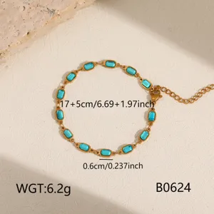 Stainless steel chain bracelet with blue rectangular crystal stones for women fashion jewelry.
