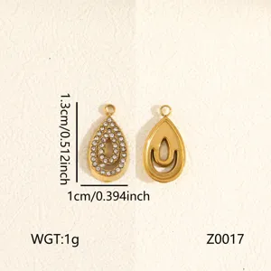 Colgante de lágrima de acero inoxidable con pedrería, diseño elegante para manualidades de joyería.