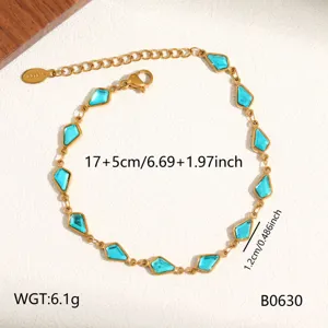 Gold titanium steel geometric blue crystal chain bracelet, fashion elegant wrist jewelry.