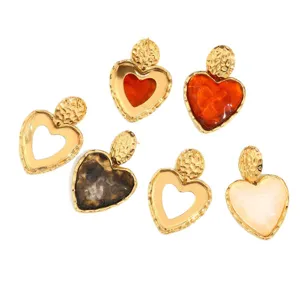 Chic 18K gold plated titanium steel heart earrings, trendy resin love stud jewelry for women.